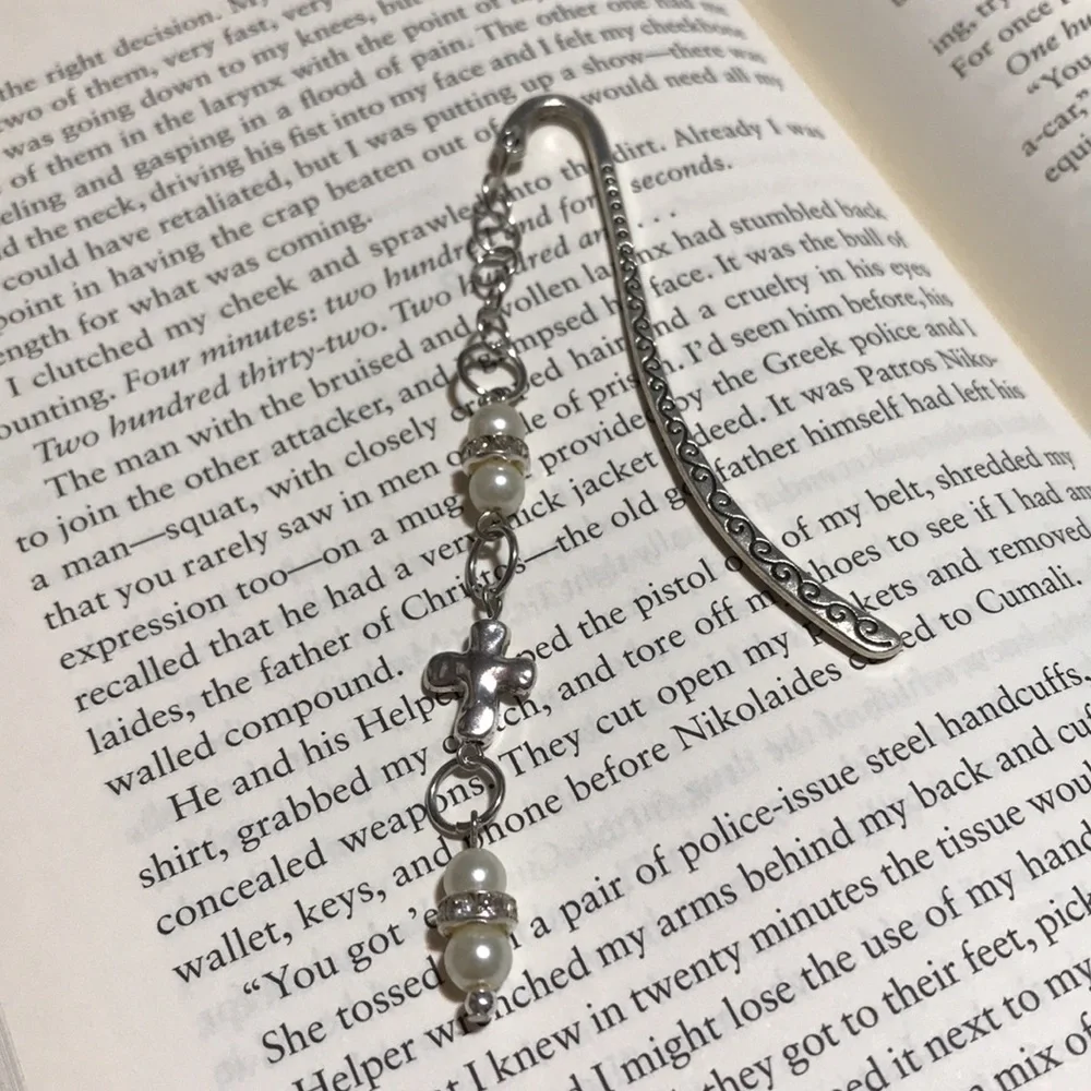 Metal Shepherds Hook Bookmark w/Chain, Glass Beads & Rondels, & Metal Cross Bead